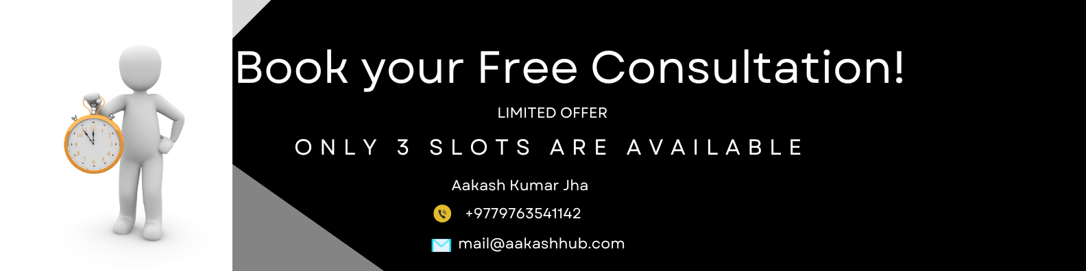 a banner of free consultation call where phone number , name and email address written in this pic